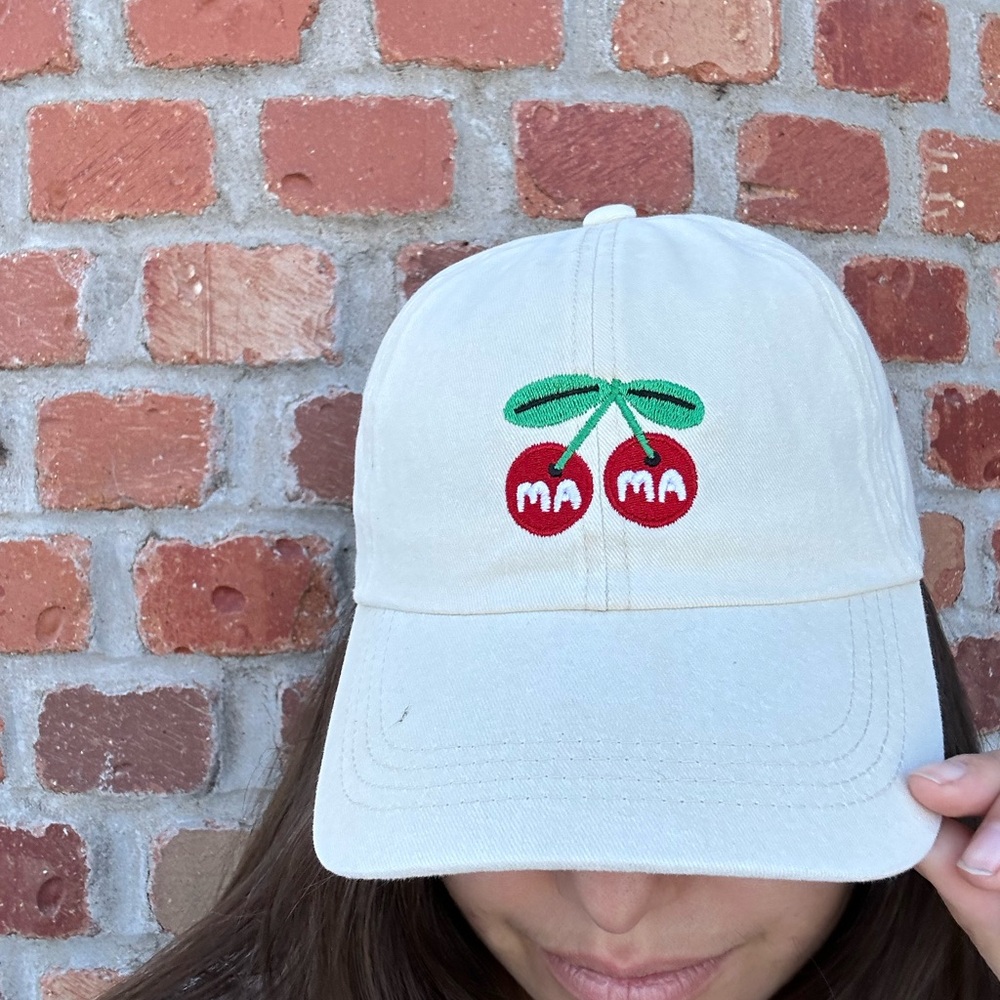 Cream Cap with Cherry Mama Embroidery